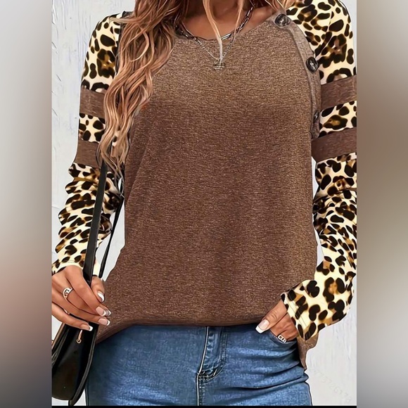 661 ❤️ 1X Plus Size Women's Leopard Print Raglan Sleeve Top Shirt - Picture 5 of 7